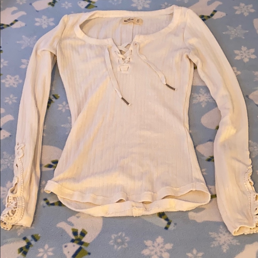 Hollister White Laced Up Top